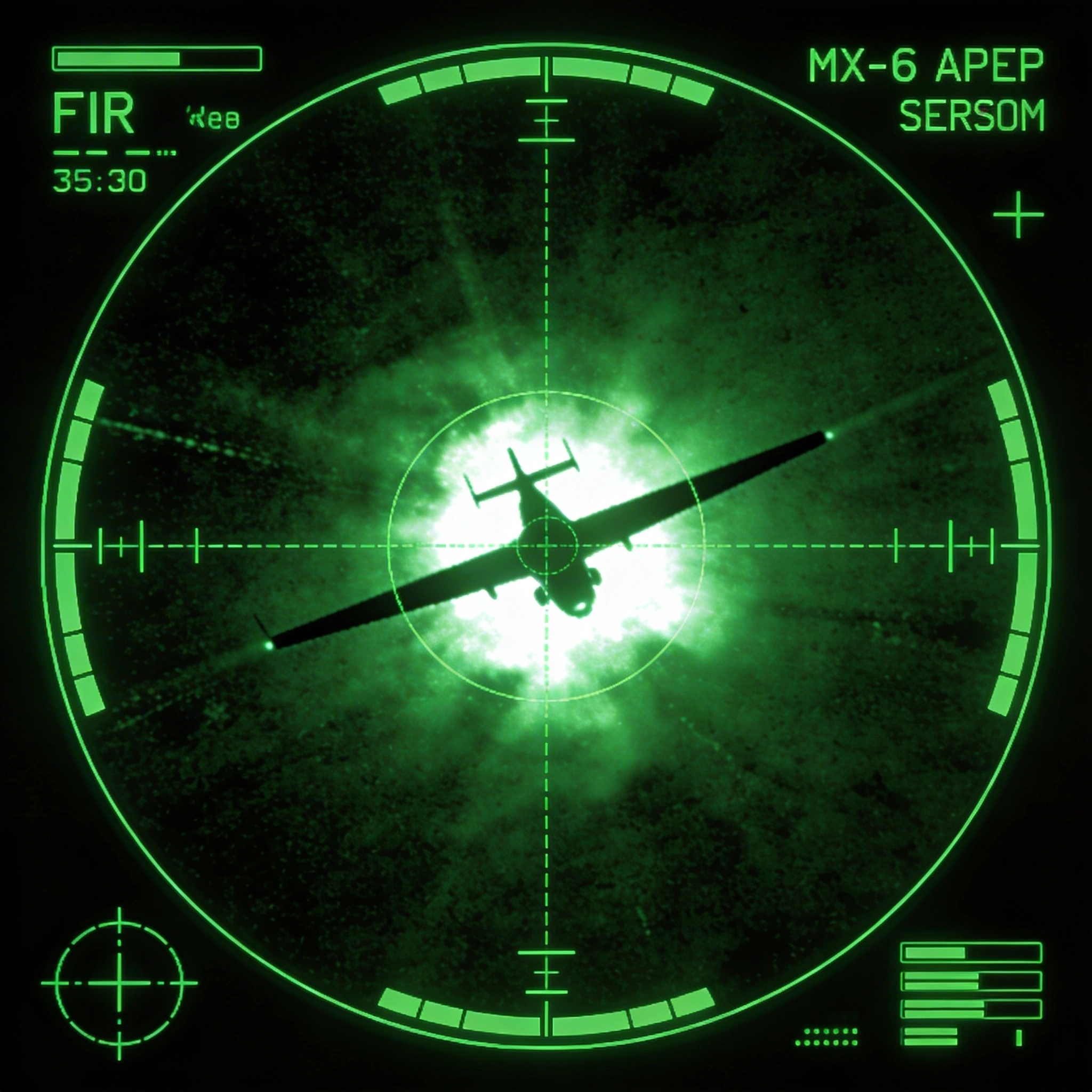 Military FLIR thermal imaging display with targeting reticle